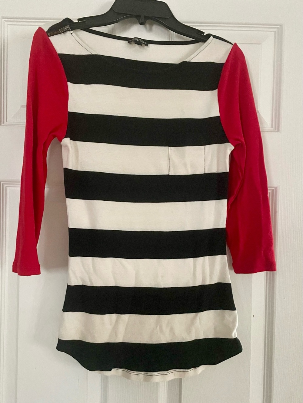 Black & White Stripe with Red Sleeves top